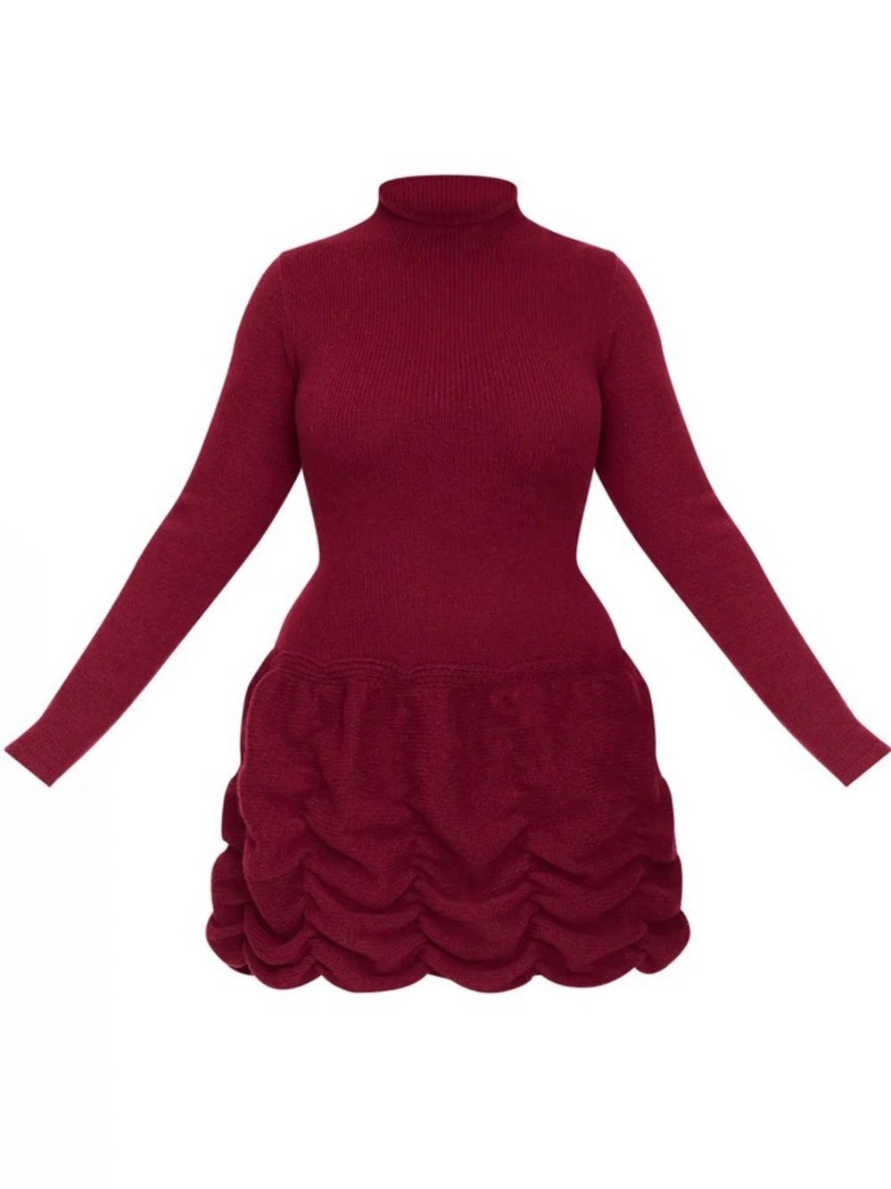 Prettylittlething Plus Burgundy High Neck Knitted Puffball Mini Dress XXL NWT